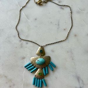 Seguin Turquoise Tribal Themed Pendant Necklace